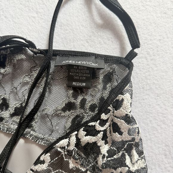 Jones New York Vintage lingerie slip chemise nightgown silver black lace Modest - Picture 4 of 8